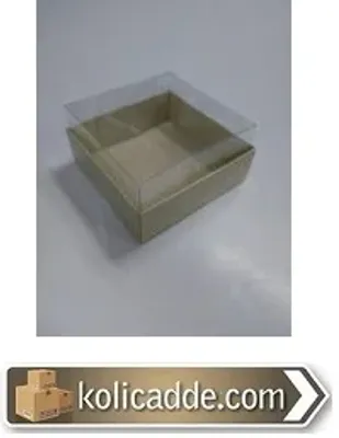 Asetat Kapaklı Krem Karton Kutu 9x9x5 cm