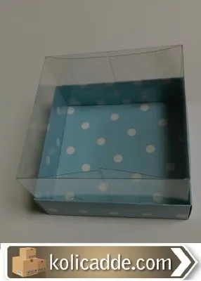 Mavi Puanlı Karton Kutu Asetat Kapak 12x12x6 cm