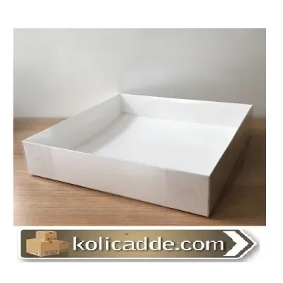 Asetat Kapaklı Altı Beyaz Karton Kutu 25x25x5 cm