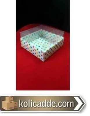 Asetat Kapaklı Karışık Renkli Puantiyeli Kutu 9x9x5 cm