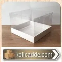 Asetat Kapaklı Beyaz Karton Kutu 15x15x10 cm