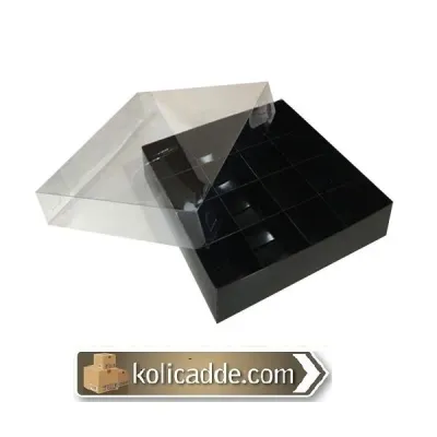 Asetat Kapaklı Siyah Kutu 16 Bölmeli 20x20x3