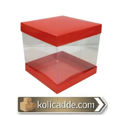 Asetat Gövdeli Çift Taraflı Kırmızı Kutu 15x15x20 cm