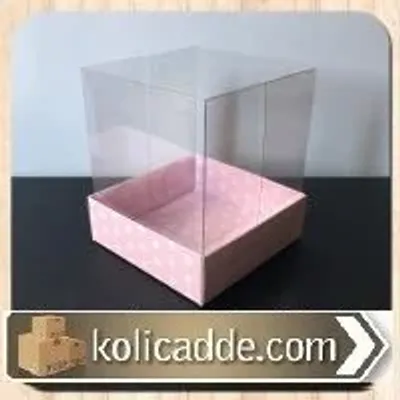 Asetat Kapaklı Pembe Puanlı Kutu 9x9x10 cm.