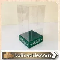 Yeşil Karton Üzerine Gümüş Saray Desenli Üstü Kısım Komple Şeffaf Asetat Kutu 8x8x12 cm