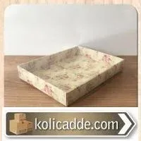 Asetat Kapaklı Altı Gül Desenli Sarı Karton Kutu 15x20x3 cm