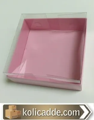 Pembe Karton Kutu Asetat Kapak 12x12x4 cm