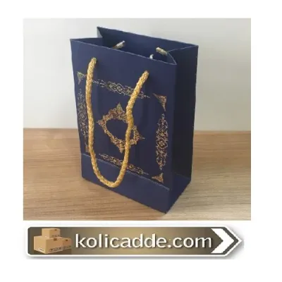 Altın Saray Desenli Lacivert Karton Çanta 12x17x7 cm