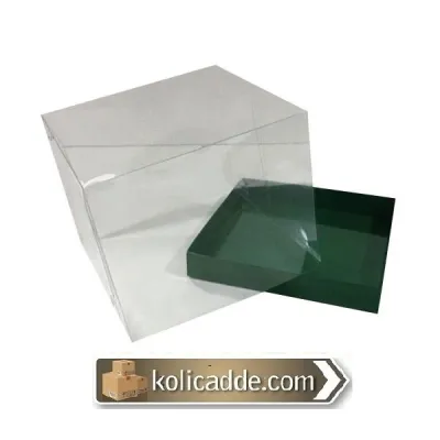 Asetat Kapaklı Altı Yeşil Karton kutu 15x15x17.5 cm