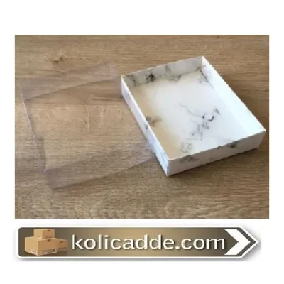 Mermer Desenli Asetat Kapaklı Beyaz Kutu 12x15x3 cm