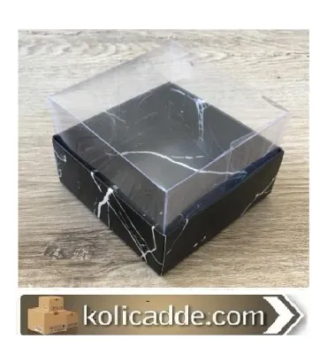 Siyah Mermer Desenli Asetat Kapaklı Kutu 9x9x5 cm