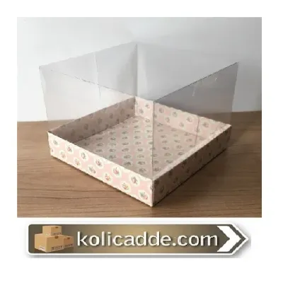 Asetat Kapaklı Gül Desenli Kutu 15x15x10cm