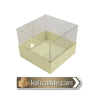 Alt Krem Karton Üst Asetat Kapak Kutu 7x7x7 cm
