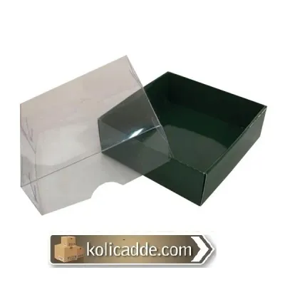 Alt Yeşil Karton Kutu Üst Asetat Kapaklı 7x7x2,2 cm