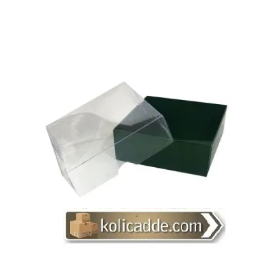 Yeşil Karton Kutu Şeffaf Kapaklı 9x9x3 cm