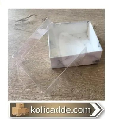 Mermer Desenli Asetat Kapaklı Beyaz Kutu 8x8x3 cm