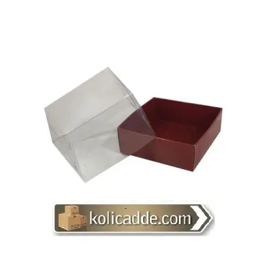 Bordo Karton Kutu Şeffaf Kapaklı 9x9x5 cm