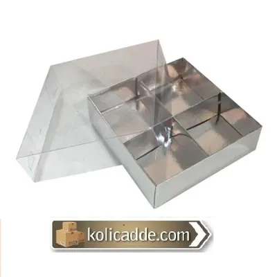 Asetat Kapaklı Gümüş Kutu 4 Bölmeli 20x20x3