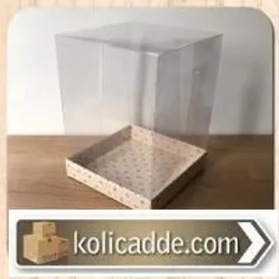 Asetat Kapaklı Altı Gül Desenli Sarı Karton Kutu 15x15x20 cm