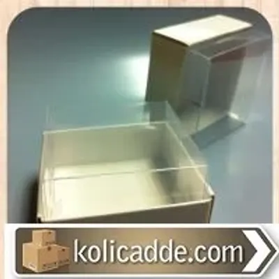 Asetat Kapaklı Beyaz Karton Kutu 8x8x3 cm.