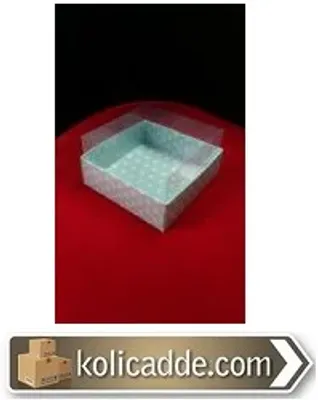 Altı Mavi Puantiyeli Karton Üstü Asetat Kutu 9x9x5 cm