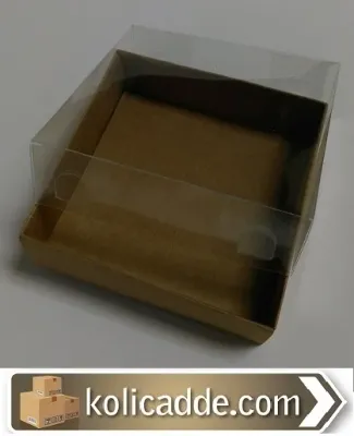 Kraft Karton Kutu Üstü Asetat Kapak 10x10x4 cm