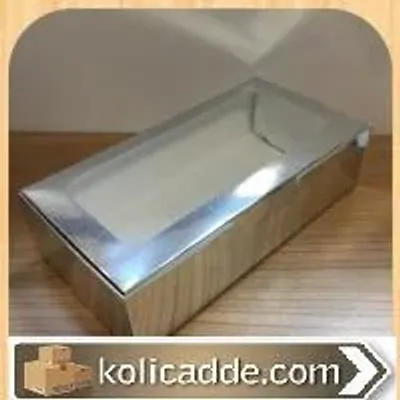 Alt Metalize Gümüş Karton Ortası Şeffaf Pencereli Asetat Kutu 20x10x5 cm.