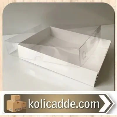 Beyaz Karton Kutu Asetat Kapak 12x15x3 cm.