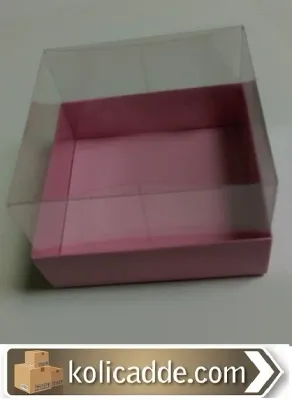 Pembe Karton Kutu Asetat Kapaklı 12x12x8,5 cm