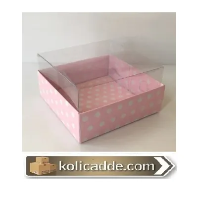 Altı Pembe Puantiyeli Asetat Kutu 9x9x5 cm