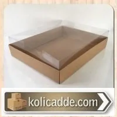 Şeffaf Kapaklı Kraft Büyük Kutu 26x33x8 cm