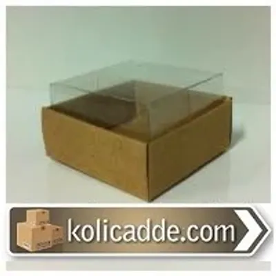 Altı Kraft Karton Kutu Üstü Asetat Kapaklı 7x7x7 cm.