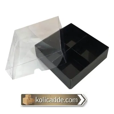 Asetat Kapaklı Siyah Kutu 4 Bölmeli 10x10x3