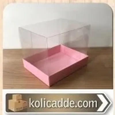 Pembe Renk  Altı Karton Kutulu Asetat Kutu 12x15x12
