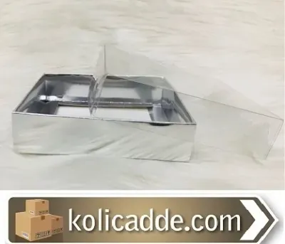 Gümüş Metalize Karton Kutu Asetat Kapak 12x15x3 cm.