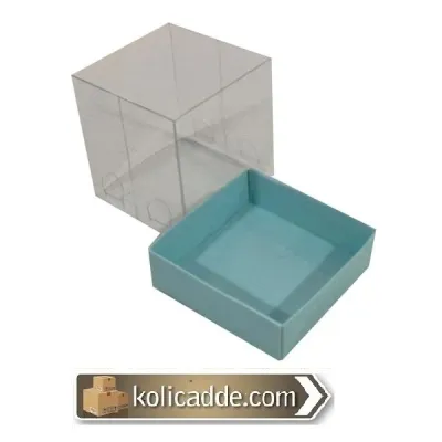 Alt Mavi Karton Kutu Üst Asetat Kapaklı 7x7x7 cm.