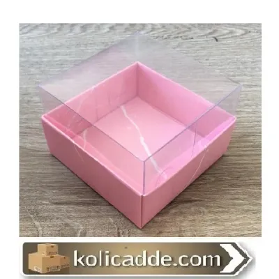 Pembe Mermer Desenli Asetat Kapaklı Kutu 9x9x5 cm
