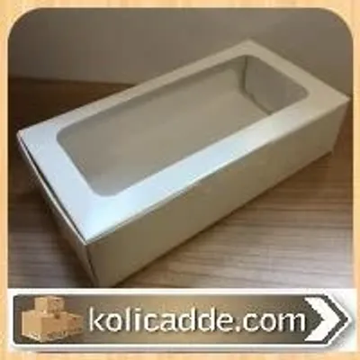 Alt Beyaz Karton Ortası Şeffaf Pencereli Asetat Kutu 20x10x5 cm.
