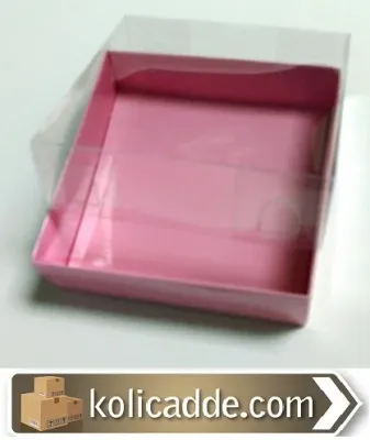 Pembe Karton Kutu Üstü Asetat Kapak 10x10x3 cm