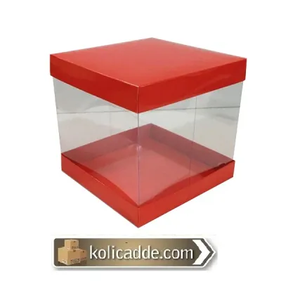 Asetat Gövdeli Çift Taraflı Kırmızı Kutu 20X20X17.5 cm