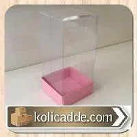Altı Pembe Kartondan Şeffaf Kapaklı Asetat Kutu 5x5x8 cm