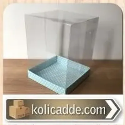 Asetat Kapaklı Altı Mavi Puantiyeli Karton kutu 15x15x20 cm