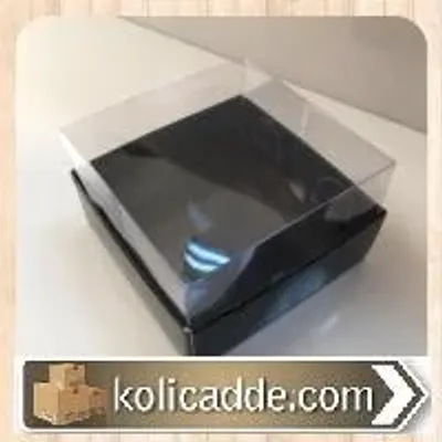 Altı Siyah Kartondan Şeffaf Kapaklı Asetat Kutu 6x6x3,5 cm