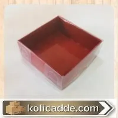 Üstü Asetat Kapaklı Altı Bordo Karton Kutulu Asetat Kutu 5x5x2,2 cm