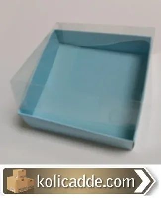 Mavi Karton Kutu Üstü Asetat Kapak 10x10x4 cm