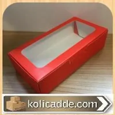 Alt Kırmızı Karton Ortası Şeffaf Pencereli Asetat Kutu 20x10x5 cm.