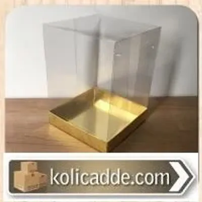 Asetat Kapaklı Altı Gold Metalize Karton kutu 15x15x20 cm