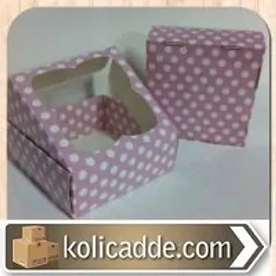 Asetat Pencereli Pembe Puanlı Karton Kutu P99 9x9x3 cm
