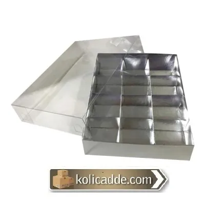 Asetat Kapaklı Gümüş Kutu 12 Bölmeli 15x20x3