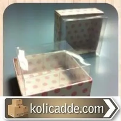 Pembe Puantiyeli Asetat Kutu 6x6x3,5 cm